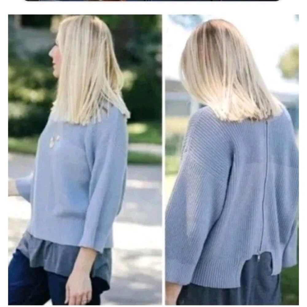 cabi style 3522 fairplay reversable sweater Zipup Blue Sz M Boxy Relaxed Fit